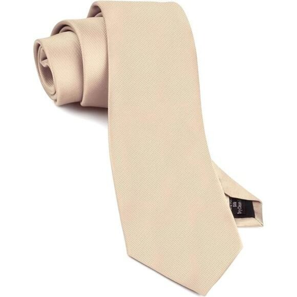 Mens Solid Champagne Silk Tie Formal Necktie Wedding Business Gift Boxed - Picture 7 of 7